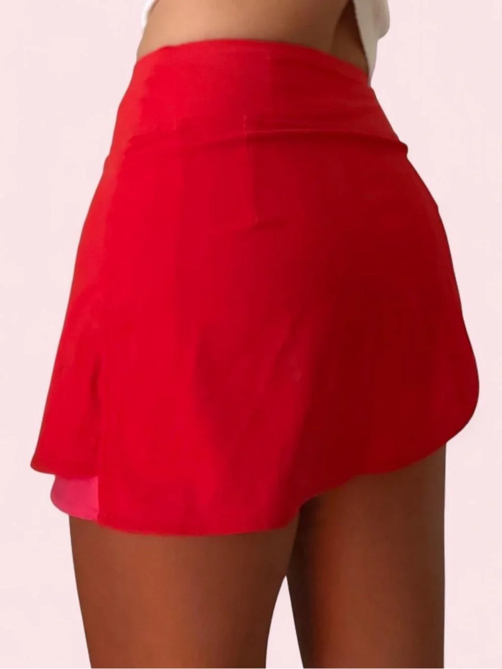 Asymmetrical Red High-Waist Mini Skirt